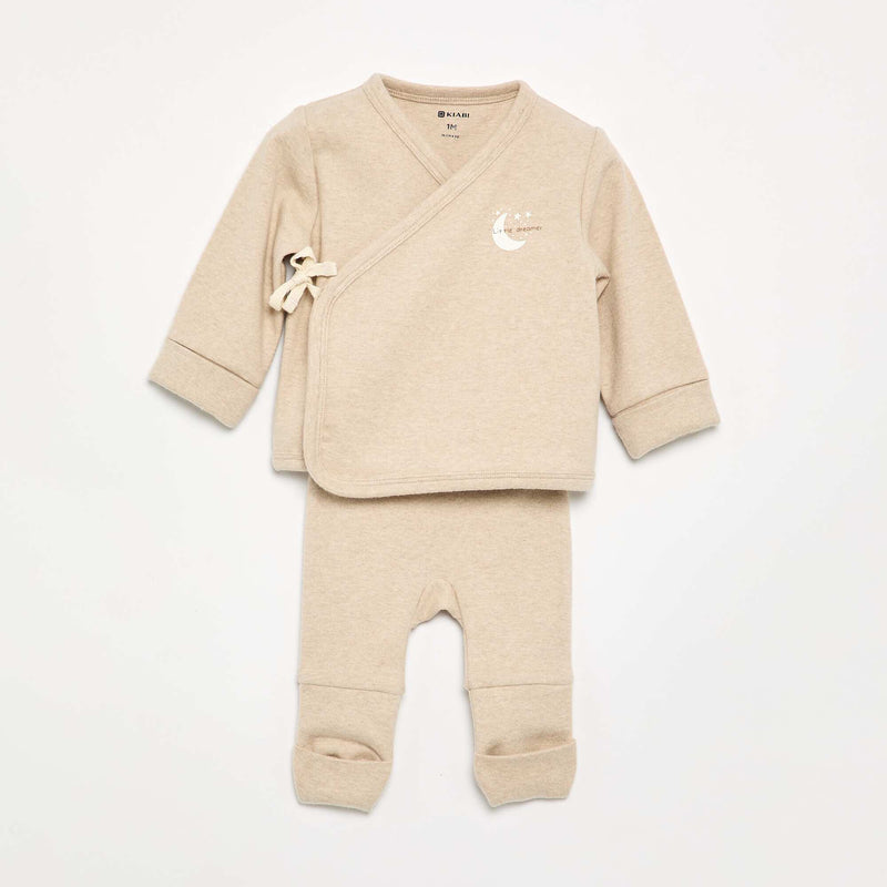 Ensemble pyjama en coton - 2 pièces – Beige – Kiabi Maroc