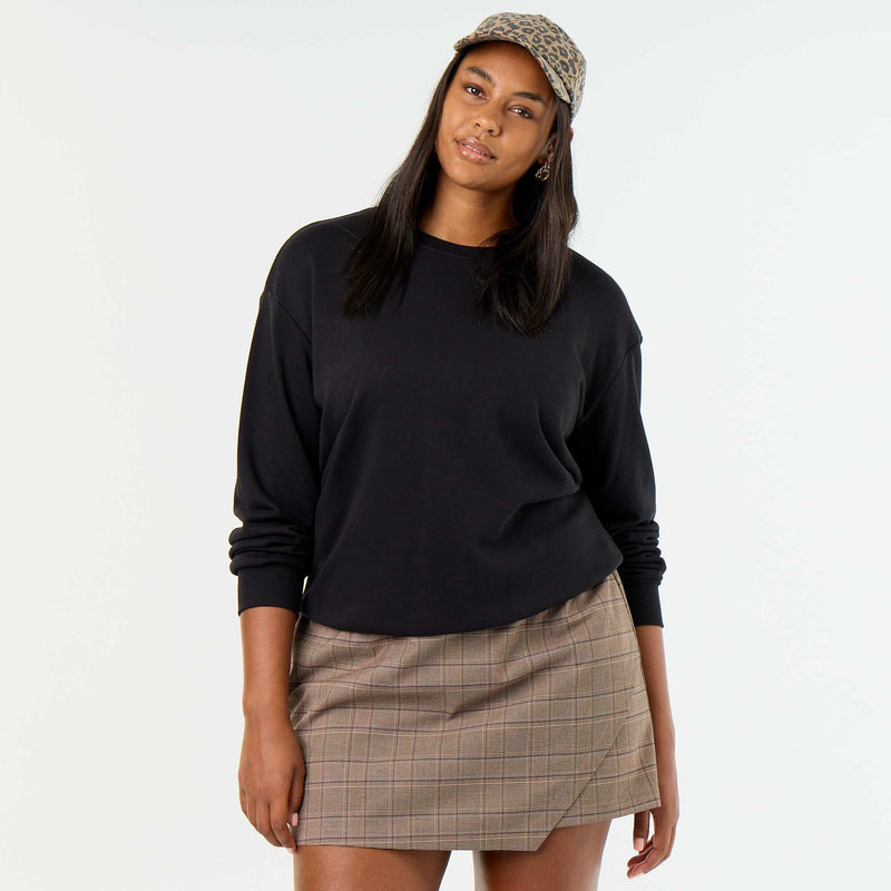 Sweat uni à col rond en French Terry – Noir – Kiabi Maroc