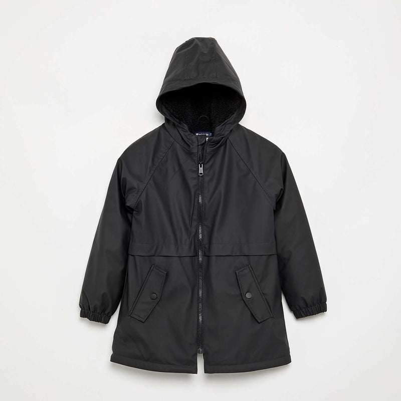 Parka doublée effet moutonné – Noir – Kiabi Maroc