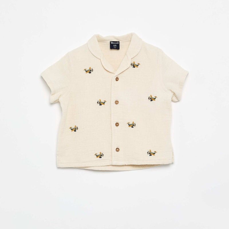 Blouse brodée en gaze de coton – Blanc – Kiabi Maroc
