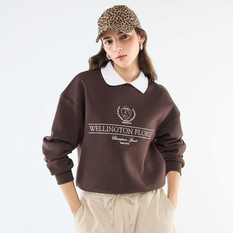 Sweat en french terry avec col polo – Marron – Kiabi Maroc