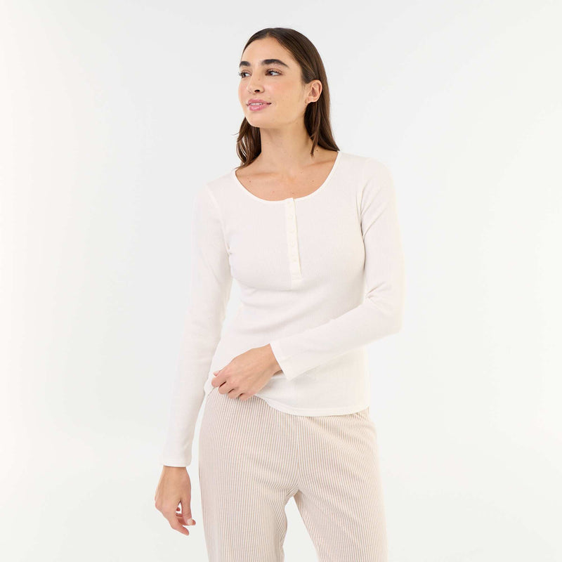 T-shirt de pyjama en maille côtelée – Blanc – Kiabi Maroc