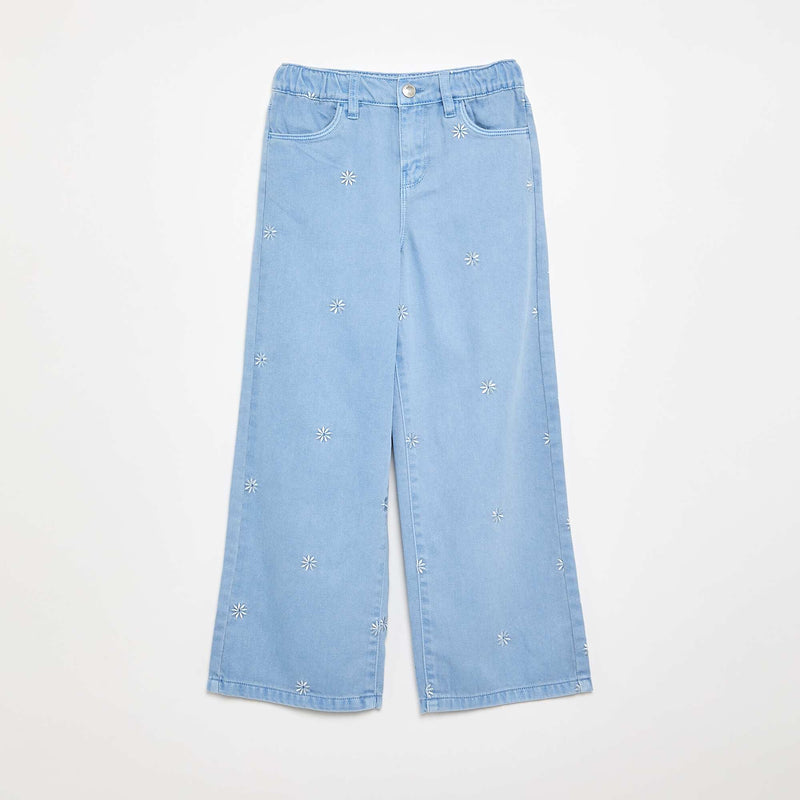 Pantalon brodé en denim – Bleu – Kiabi Maroc