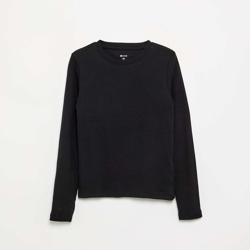 Tee-shirt basique en rib – Noir – Kiabi Maroc
