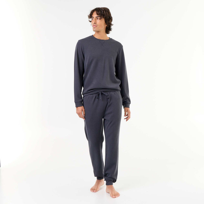 Ensemble pyjama long t-shirt + pantalon gaufrés - 2 pièces – Bleu – Kiabi Maroc