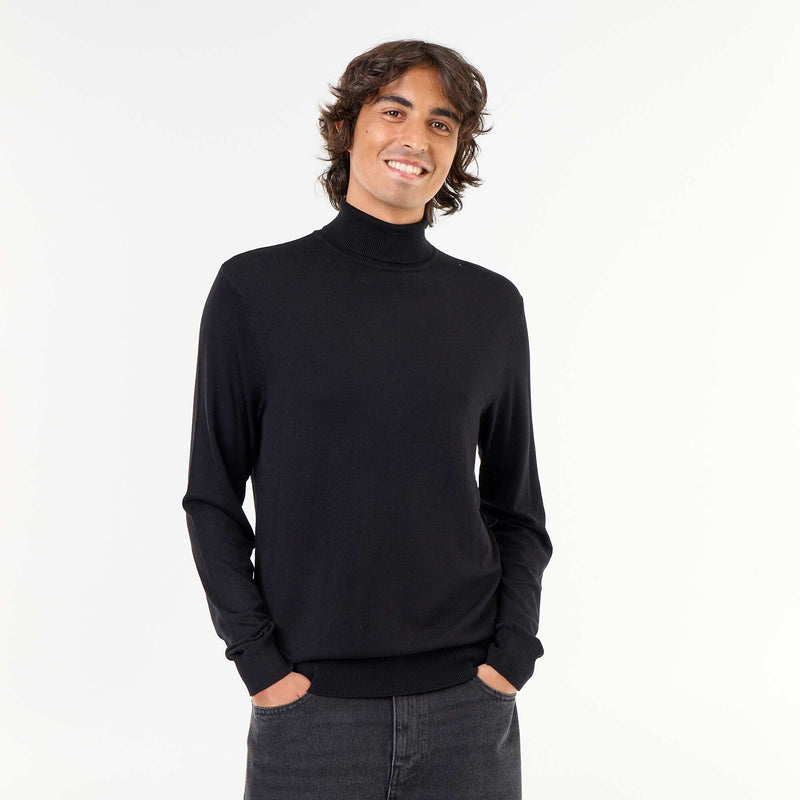 Sous-pull uni en maille fine jauge – Noir – Kiabi Maroc