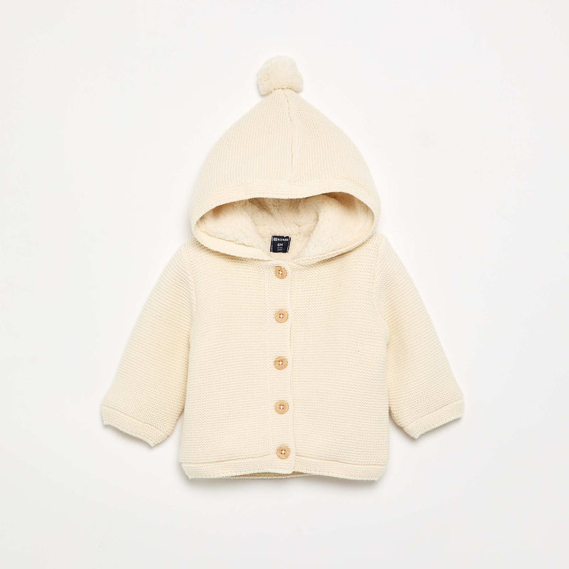 Gilet au point mousse doublé à capuche – Blanc – Kiabi Maroc