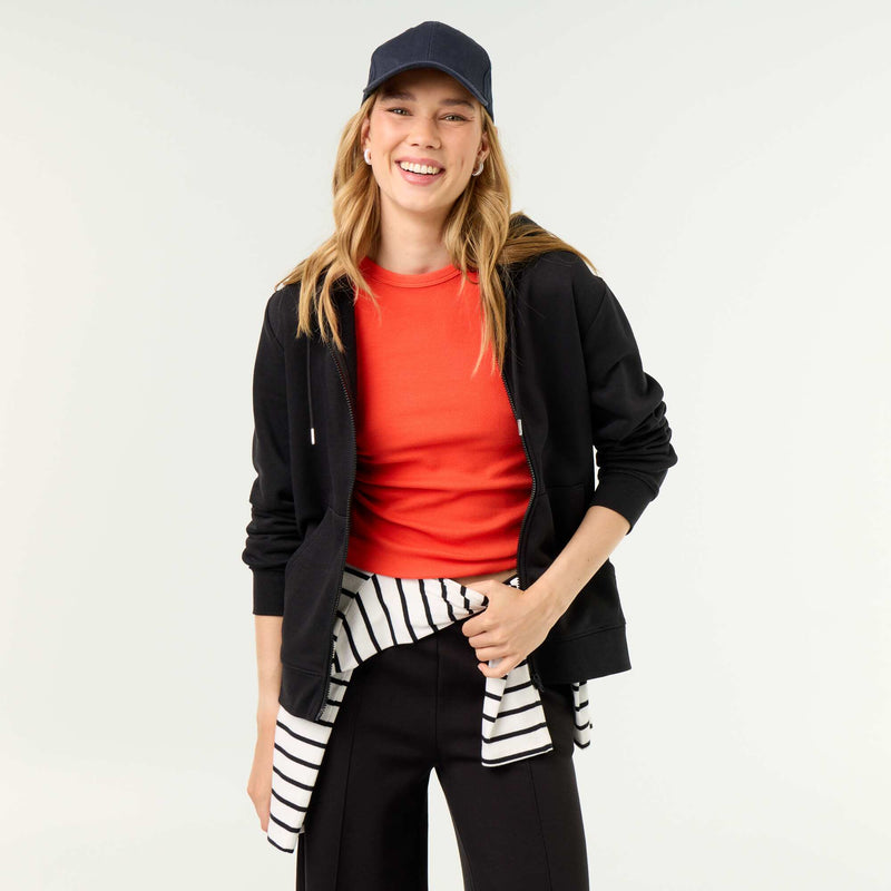Sweat en molleton léger zippé à capuche – Noir – Kiabi Maroc