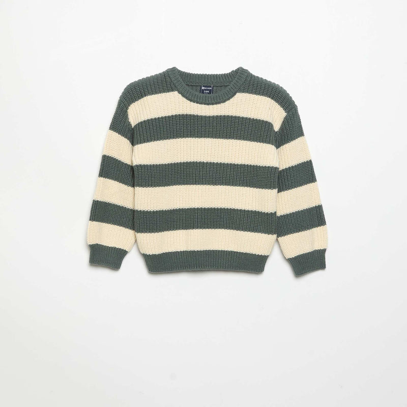 Pull rayé avec boutonnage épaule – Vert – Kiabi Maroc