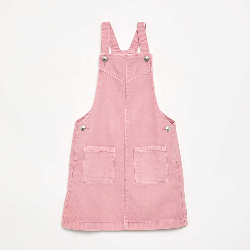 Robe salopette en twill uni – Rose – Kiabi Maroc