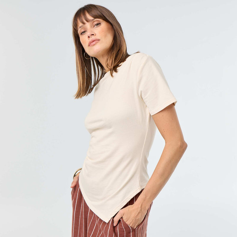 T-shirt manches courtes asymétrique – Blanc – Kiabi Maroc