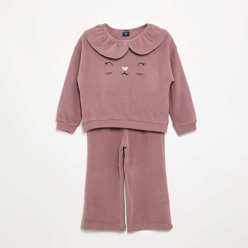 Pyjama 2 pièces en maille gaufrée - Sweat + pantalon – Vieux rose – Kiabi Maroc