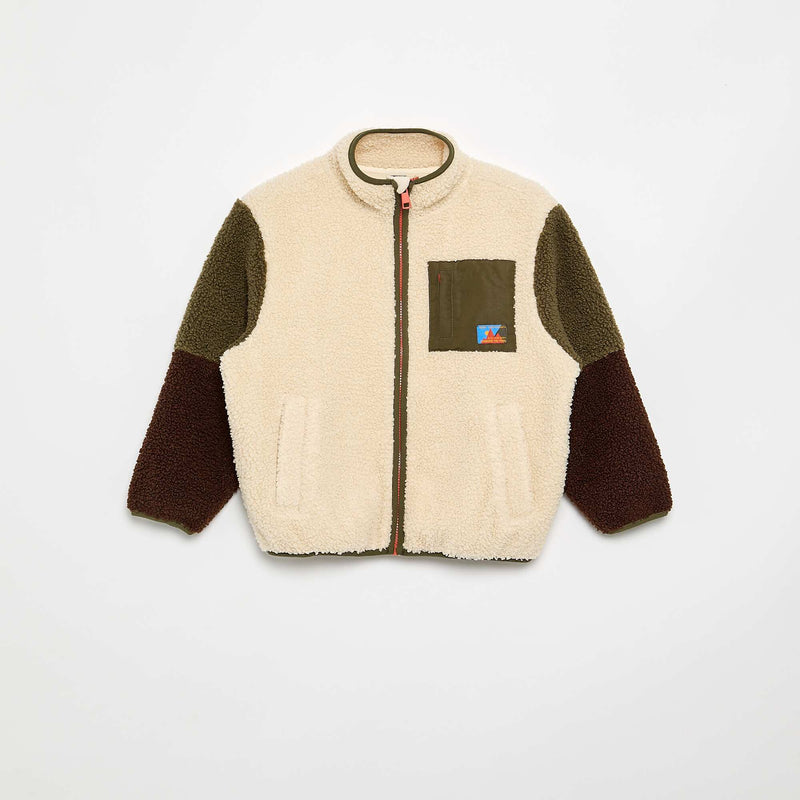 Sweat moutonné zippé à col montant – Beige – Kiabi Maroc