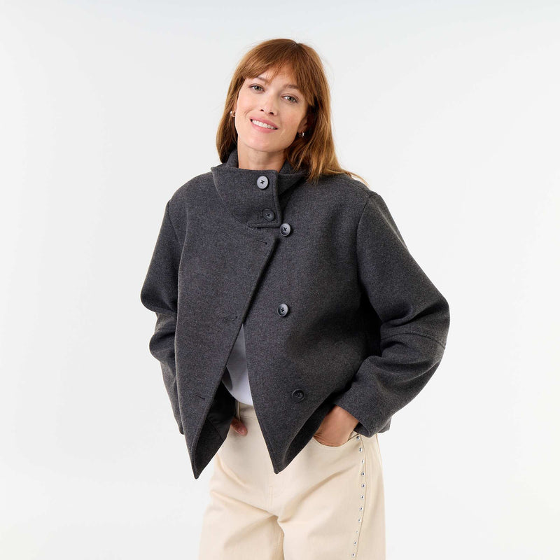 Manteau court effet lainage – Gris – Kiabi Maroc