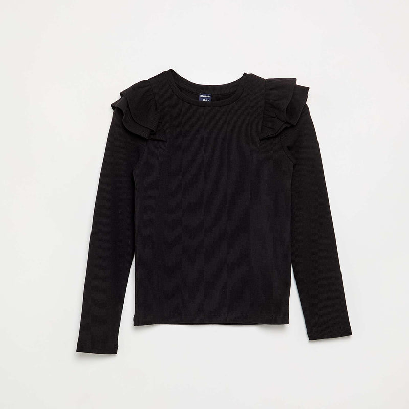 T-shirt à manches longues en maille côtelée – Noir – Kiabi Maroc