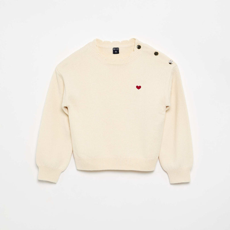 Pull avec ouverture boutonnée épaule – Blanc – Kiabi Maroc