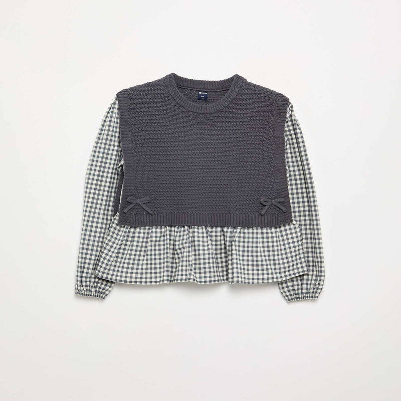 Pull 2 en 1 effet blouse – Gris – Kiabi Maroc