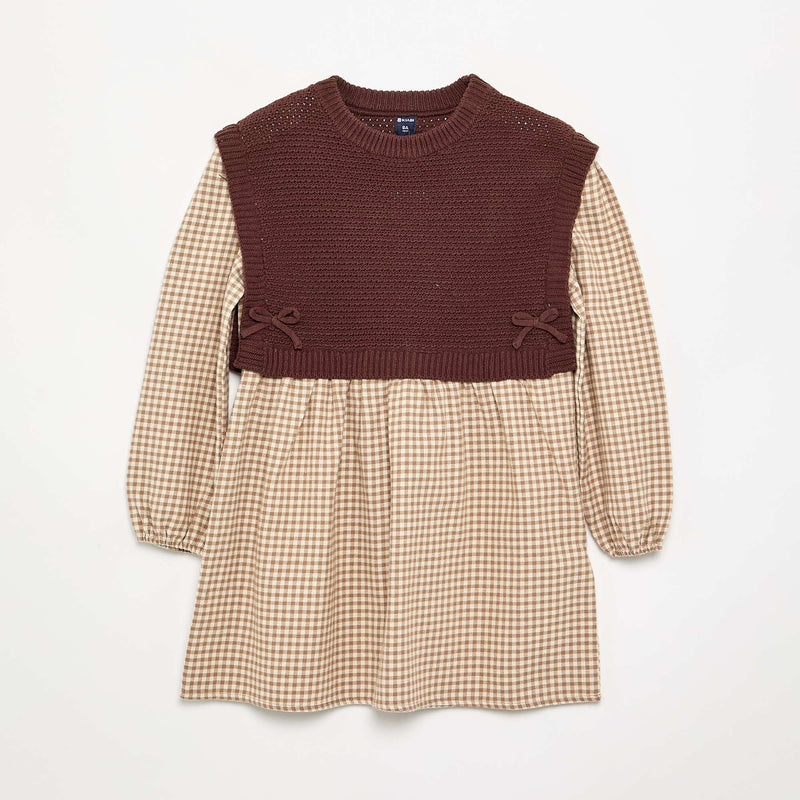 Robe 2 en 1 avec haut en maille et bas en flanelle – Marron – Kiabi Maroc