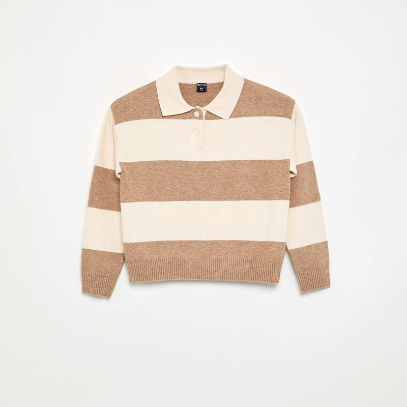 Pull chaud forme polo – Beige – Kiabi Maroc