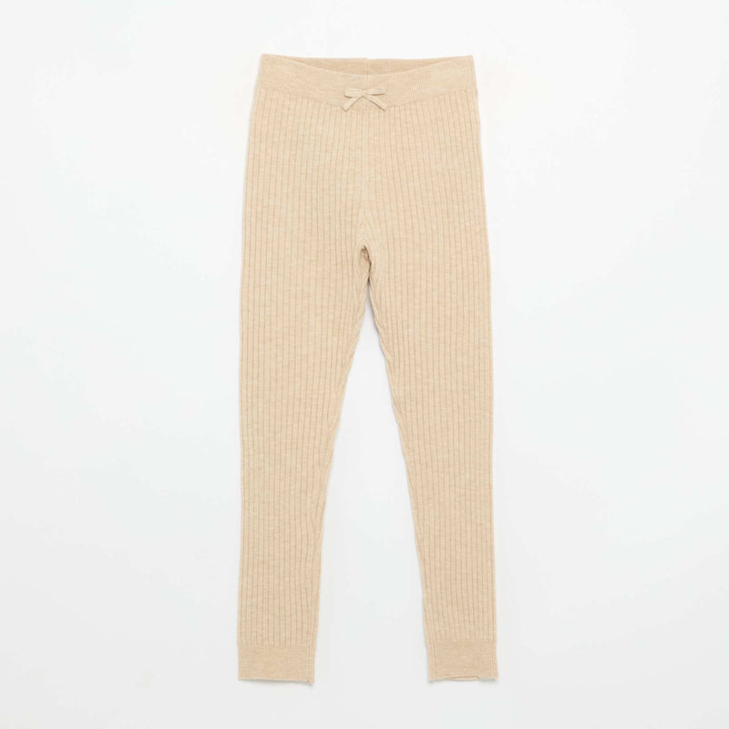 Legging en tricot uni avec noeud à la taille – Beige – Kiabi Maroc