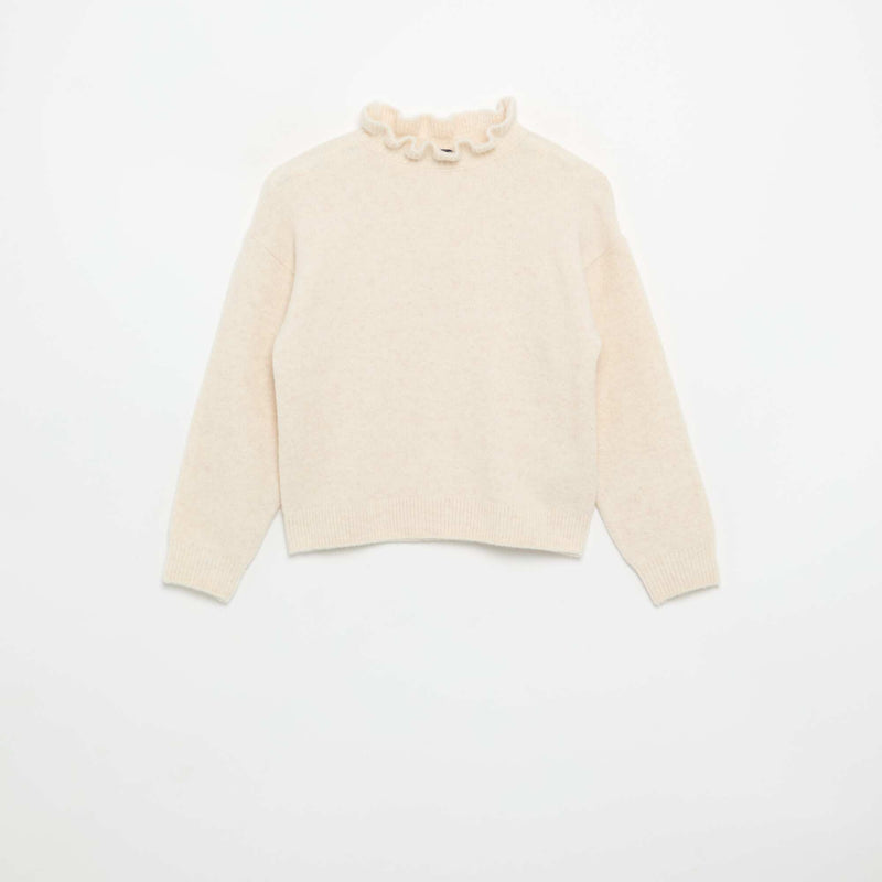 Pull avec col montant ondulé – Ecru – Kiabi Maroc