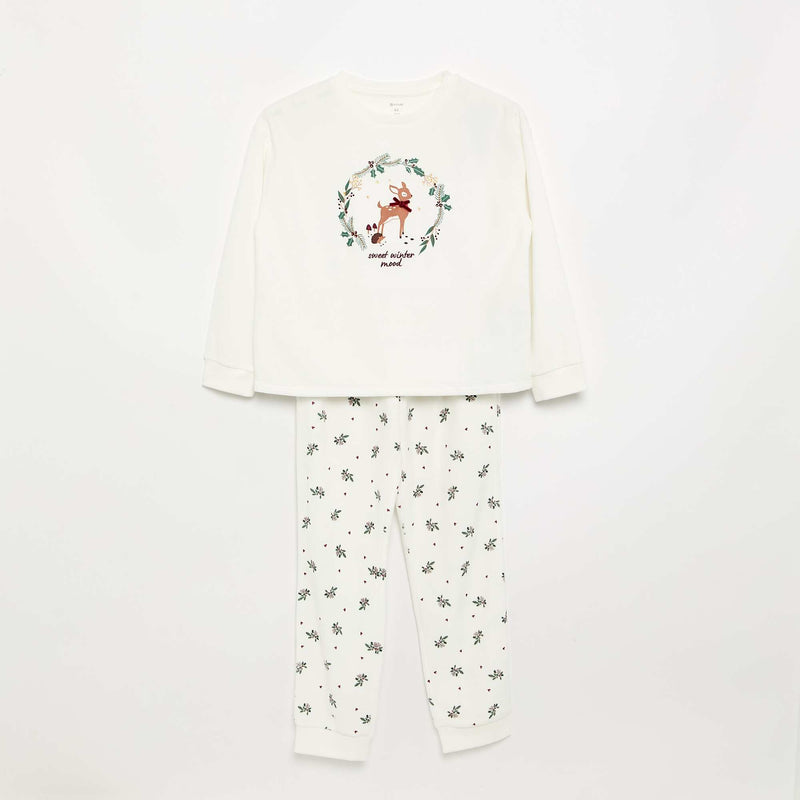 Pyjama en velours imprimé – Blanc – Kiabi Maroc