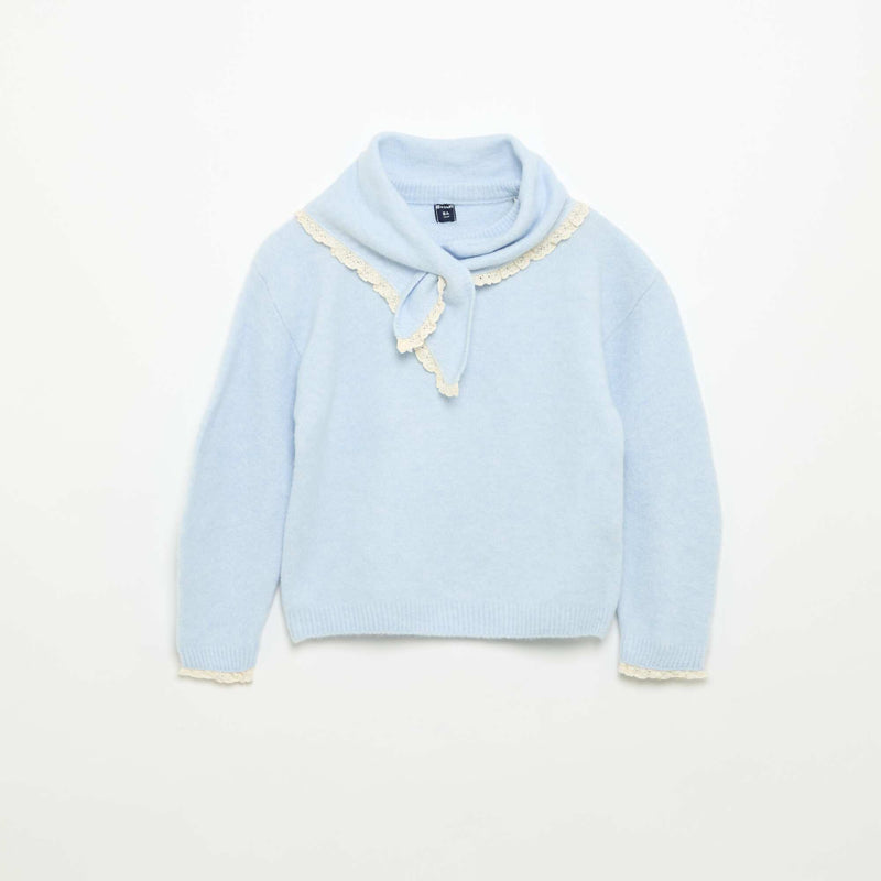 Ensemble 2 pièces avec bords en crochet - Pull + foulard – Bleu – Kiabi Maroc
