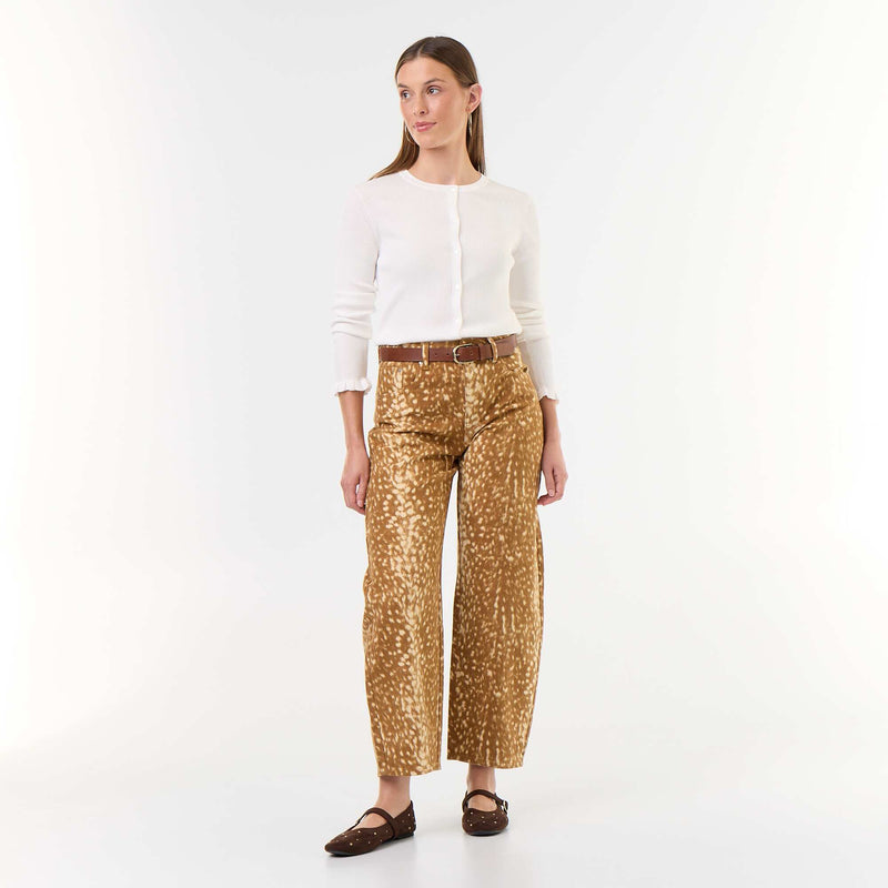 Pantalon denim coupe barrel à motif – Beige – Kiabi Maroc