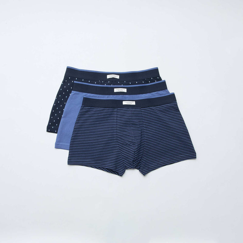 Lot de 3 boxers pour homme en maille fantaisie – Bleu – Kiabi Maroc