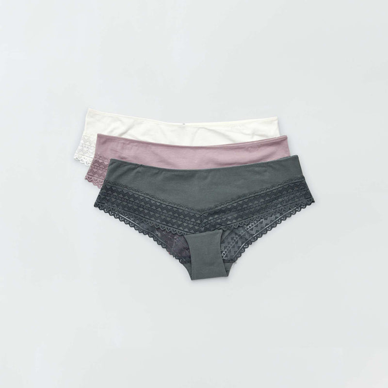 Lot de 3 shorty avec dentelle – rose grisé/écru/vert – Kiabi Maroc