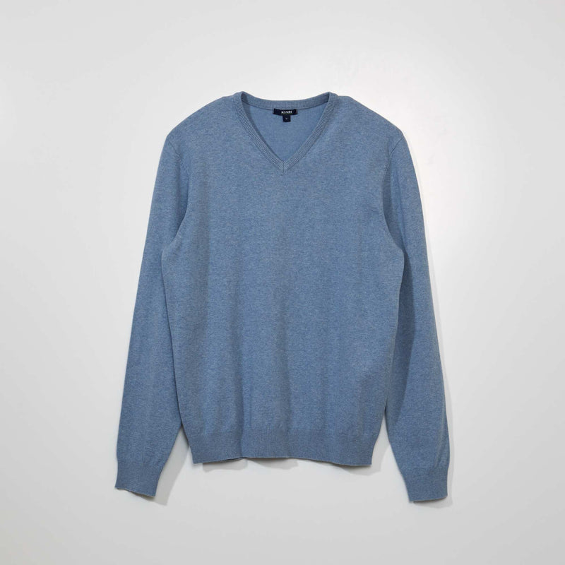 Pull basique en maille unie – Bleu – Kiabi Maroc