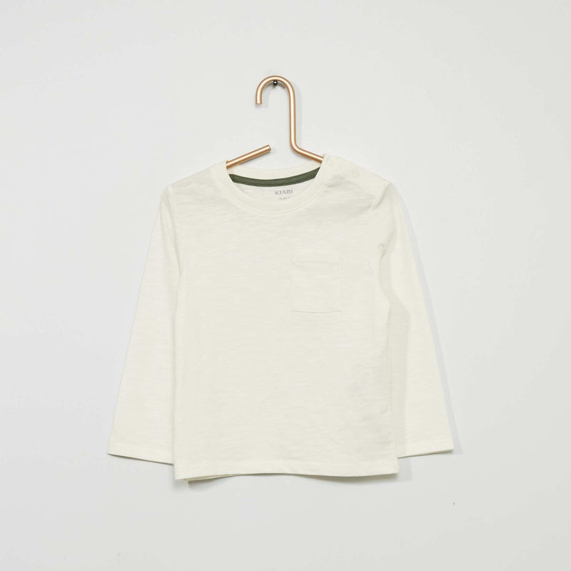 T-shirt à col rond avec poche – Blanc – Kiabi Maroc