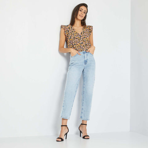 Jean droit taille haute avec double délavage