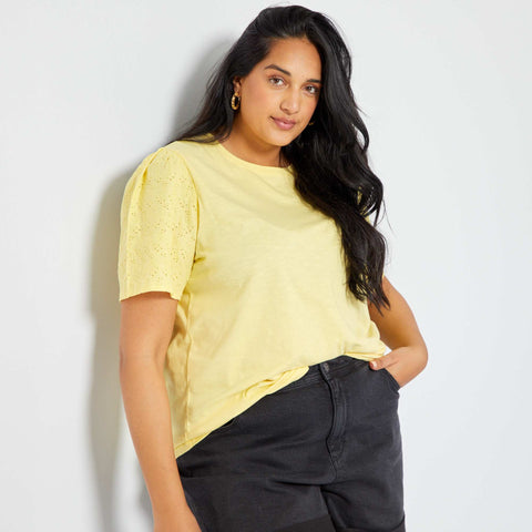 T-shirt pur coton manches brodées