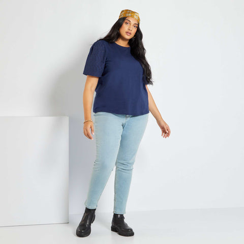 T-shirt pur coton manches brodées