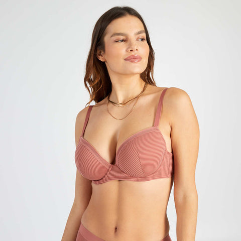 Soutien-gorge microfibre à fines rayures ajourées D&E