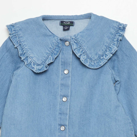 Chemise en denim col volanté