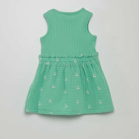Robe en double gaze de coton et côtelée