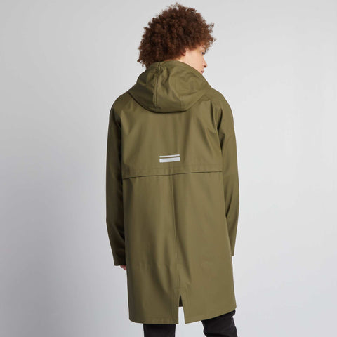 Parka imperméable à coupe longue avec capuche