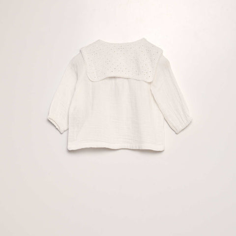 Blouse en gaze de coton avec col brodé