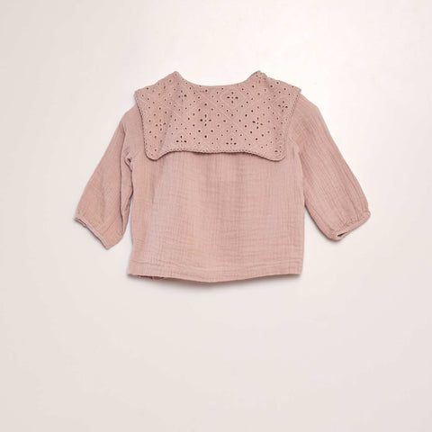 Blouse en gaze de coton avec col brodé