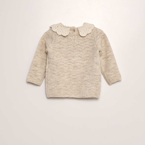 Pull en maille tricot + col crochet