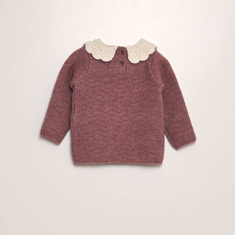 Pull en maille tricot + col crochet