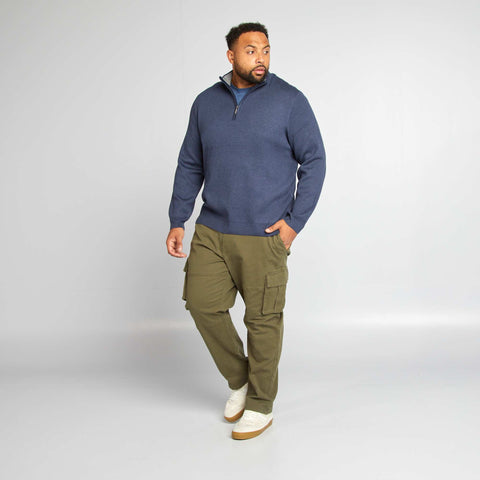Pull uni avec col camionneur zippé