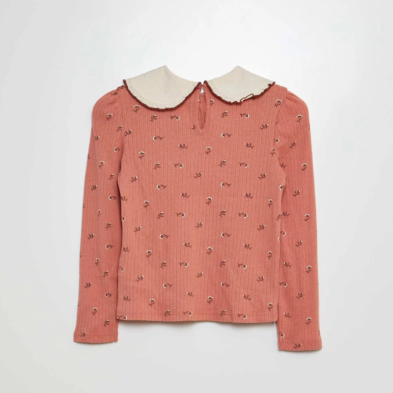 T-shirt côtelé avec col claudine