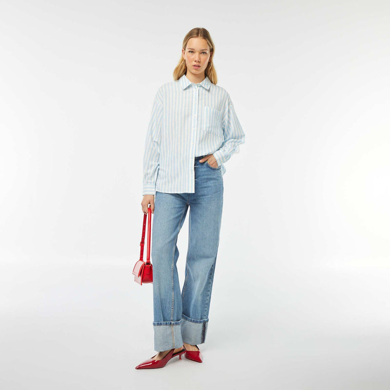 Chemisier long avec poche poitrine avec 20% de lin