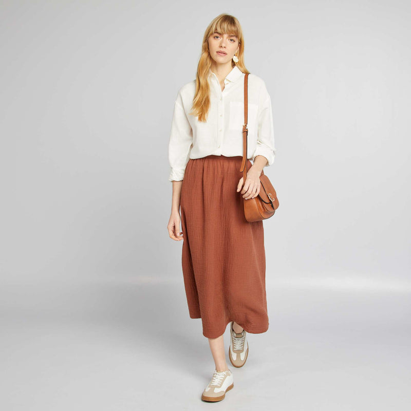 Chemisier long avec poche poitrine avec 20% de lin