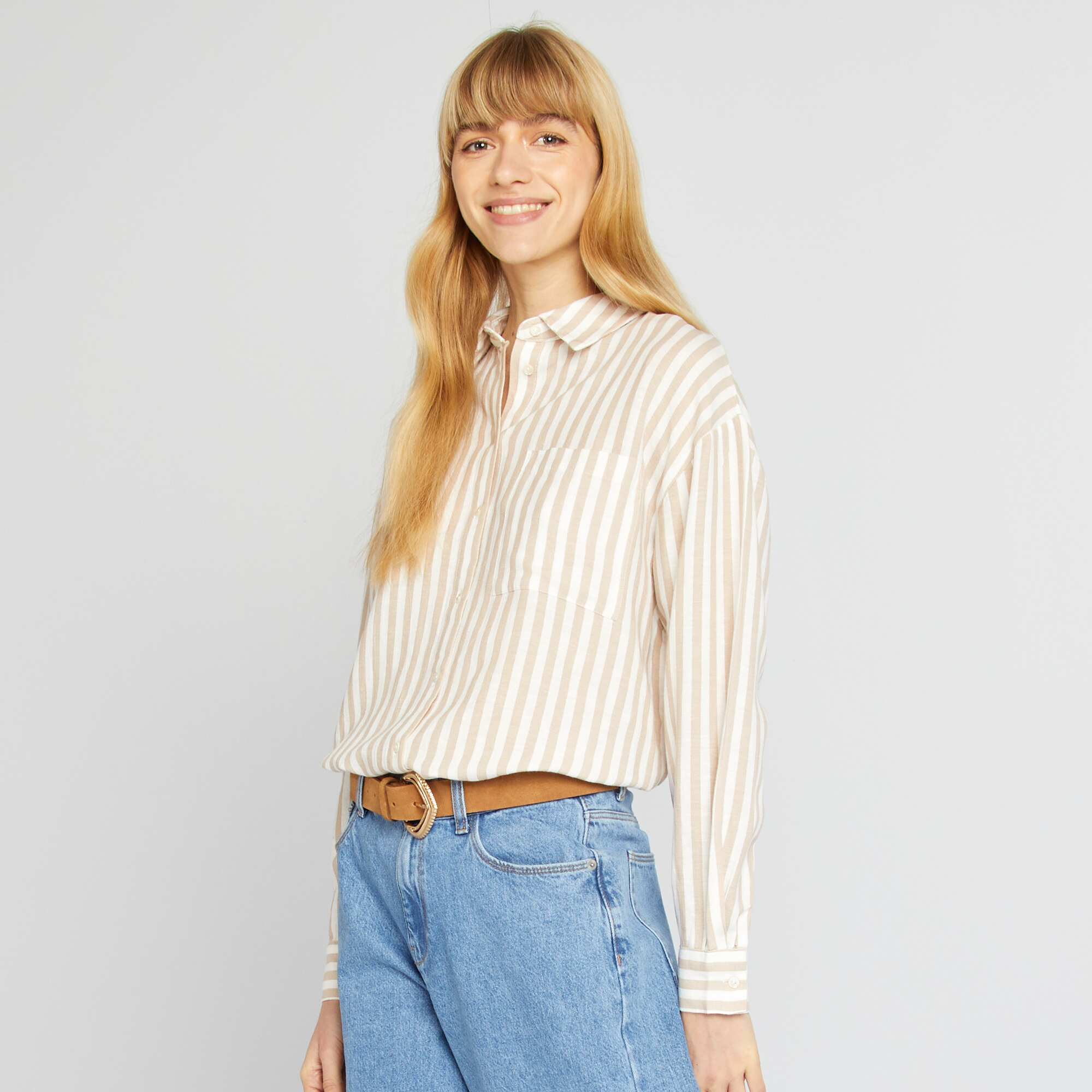 Chemisier long avec poche poitrine avec 20% de lin