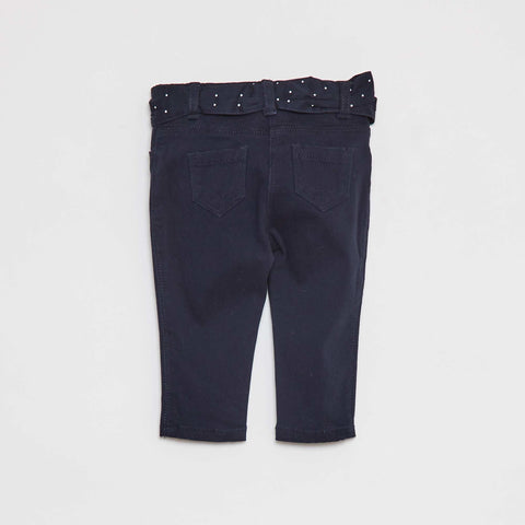 Pantalon en twill avec ceinture en voile de coton