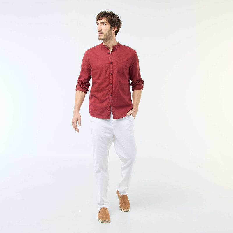 Chemise col mao avec lin